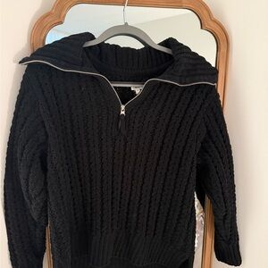 Aerie: Black Cable Knit Sweater with Zipper